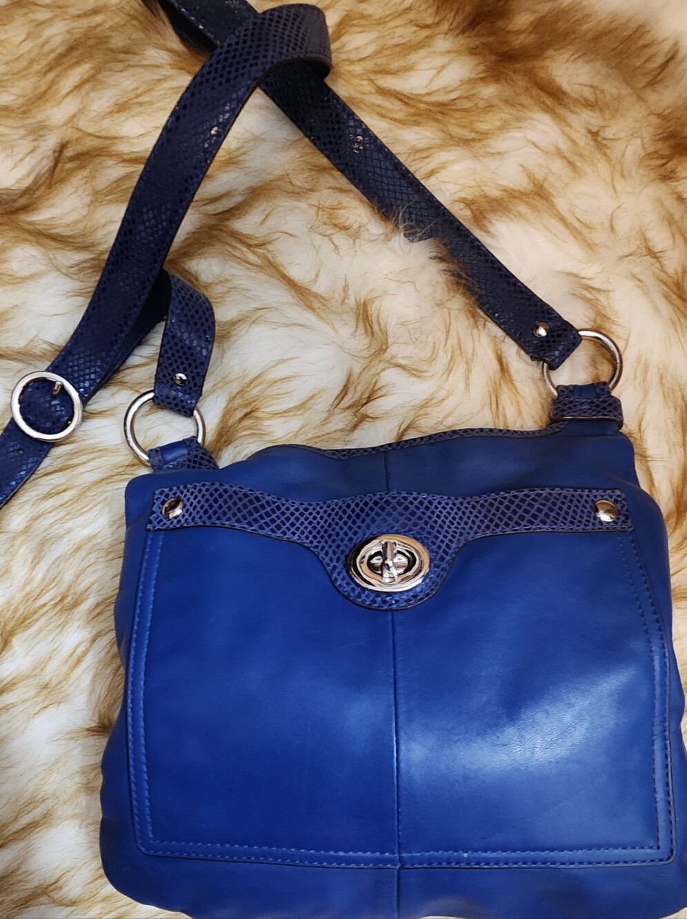 Coach Royal Blue Leather Crossbody with Silver Turnlock